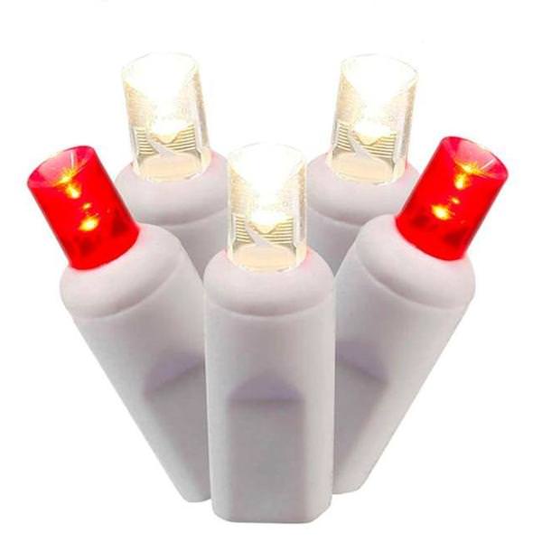 70 Light 9' White Wire Red / White Wide Angle LED Icicle Light String