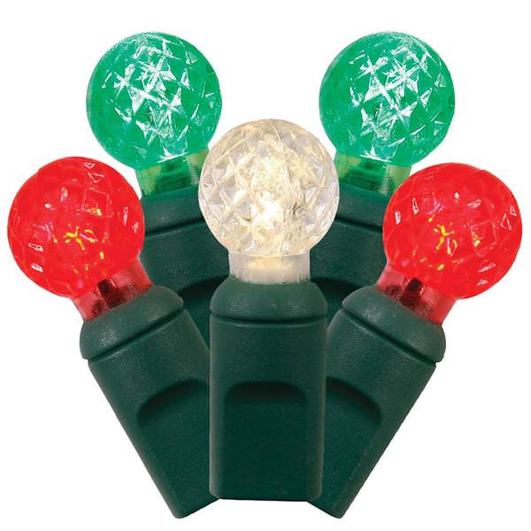 50 Light 25' Green Wire Red / White / Green LED G12 String with 6" Spacing