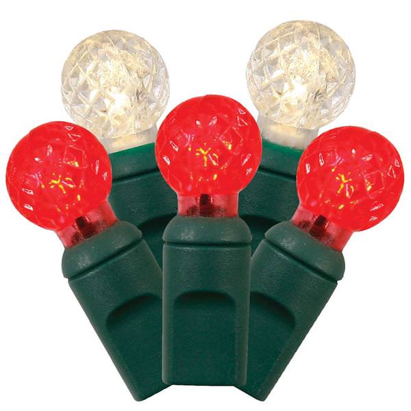 50 Light 25' Green Wire Red / White LED G12 String with 6" Spacing