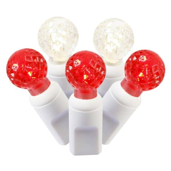 50 Light 25' White Wire Red / White LED G12 String with 6" Spacing
