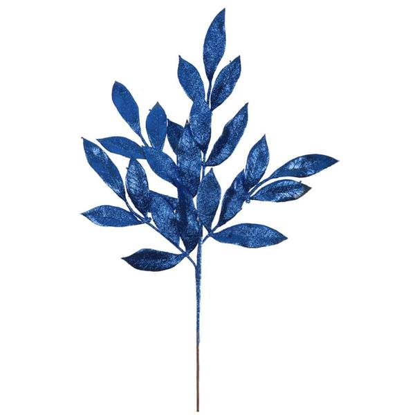 22" Blue Glitter Bay Leaf Spray (12 pack)