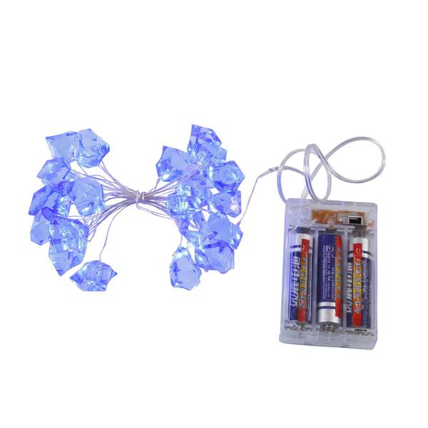 7.5' 20 Light Copper Wire Blue Ice Cube Battery Operated LED String with Timer