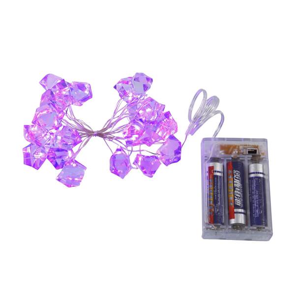7.5' 20 Light Copper Wire Purple Ice Cube Battery Operated LED String with Timer