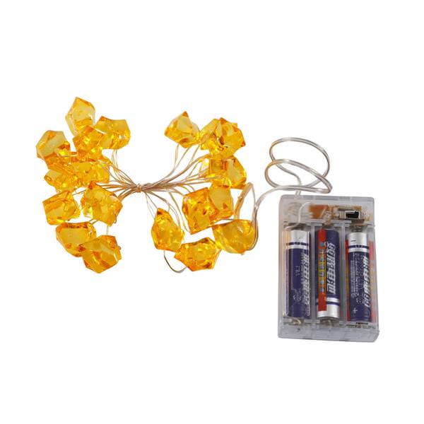 7.5' 20 Light Copper Wire Gold Ice Cube Battery Operated LED String with Timer