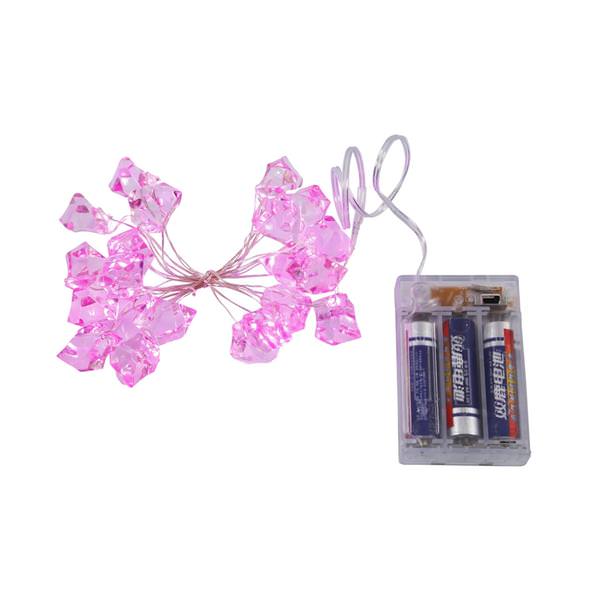 7.5' 20 Light Copper Wire Pink Ice Cube Battery Operated LED String with Timer