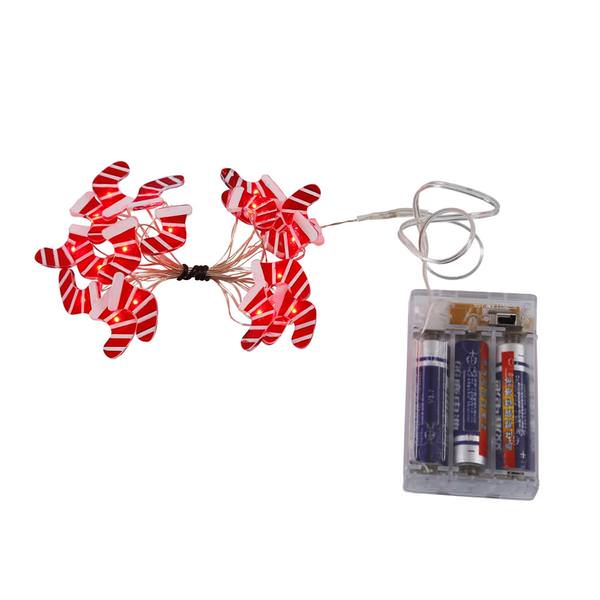 7.5' 20 Light Copper Wire Red / White Stocking Battery Operated LED String with Timer