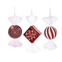 View 8" Red / White Peppermint Shiny Candy Assorted Ornament (3 pack)