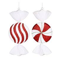 Vickerman 13" Red / White Peppermint Flat Candy Assorted Ornament (2 pack)
