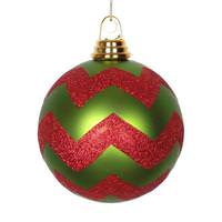 Vickerman 4.75" Lime / Red Plastic Matte-Glitter Chevron Ball Ornament (3 pack)