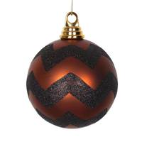 Vickerman 4.75" Black / Copper Plastic Matte-Glitter Chevron Ball Ornament (3 pack)