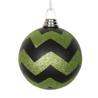 Vickerman 4.75" Black / Lime Plastic Matte-Glitter Chevron Ball Ornament (3 pack)