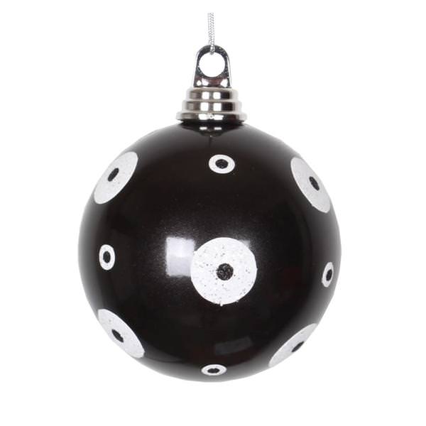 4" Black / White Polka Dot Candy Ball Ornament (4 pack)