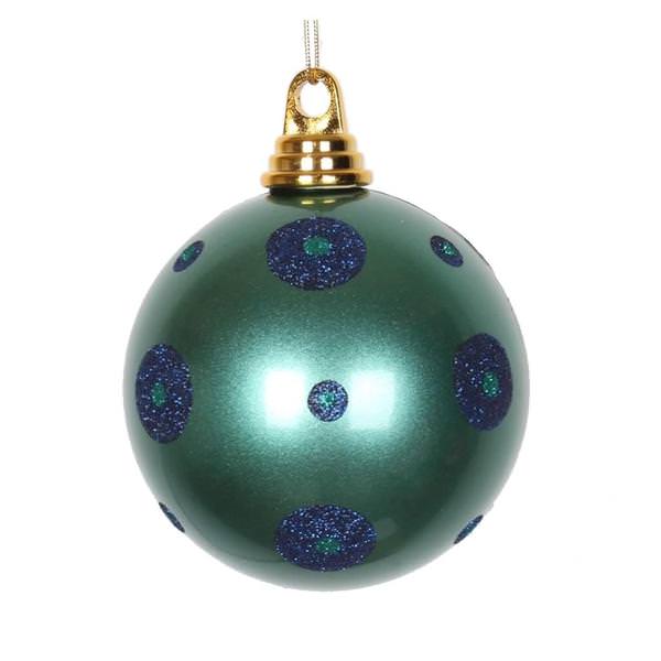 4" Teal / Sea Blue Polka Dot Candy Ball Ornament (4 pack)