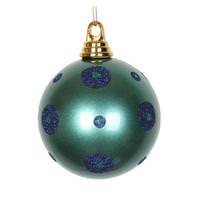 Vickerman 4" Teal / Sea Blue Polka Dot Candy Ball Ornament (4 pack)