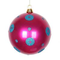 Vickerman 4" Cerise / Turquoise Polka Dot Candy Ball Ornament (4 pack)