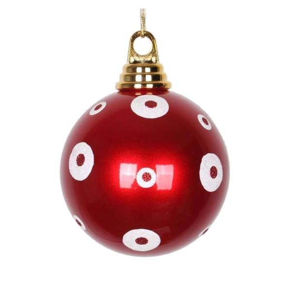 4" Red / White Polka Dot Candy Ball Ornament (4 pack)