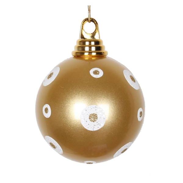 4" Gold / White Polka Dot Candy Ball Ornament (4 pack)