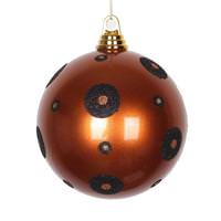 Vickerman 4" Copper / Black Polka Dot Candy Ball Ornament (4 pack)