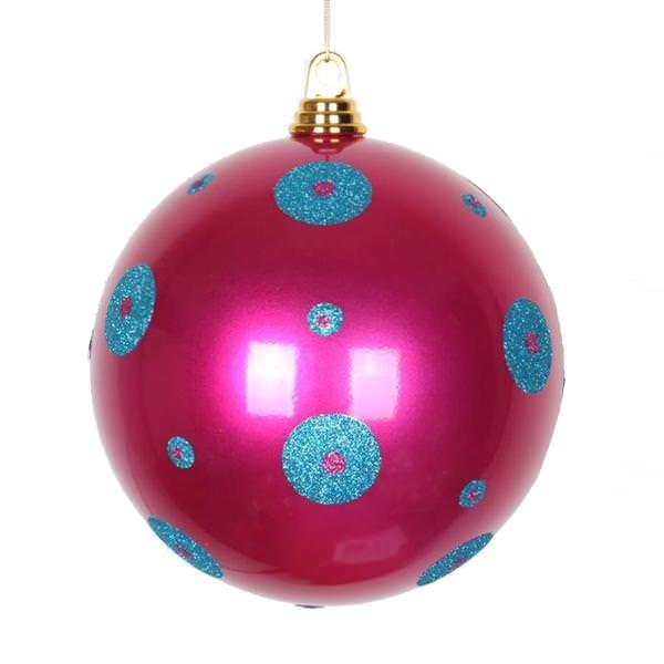 4.75" Cerise / Turquoise Polka Dot Candy Ball Ornament (3 pack)