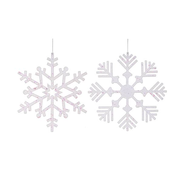 12" White Glitter Snowflake Ornament (2 pack)
