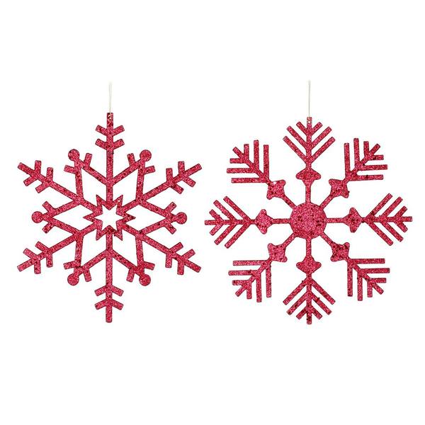 12" Burgundy Glitter Snowflake Ornament 2 Assorted Styles (set of 2)
