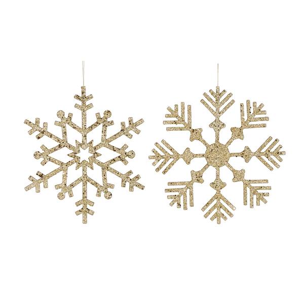 12" Gold Glitter Snowflake Ornament (2 pack)