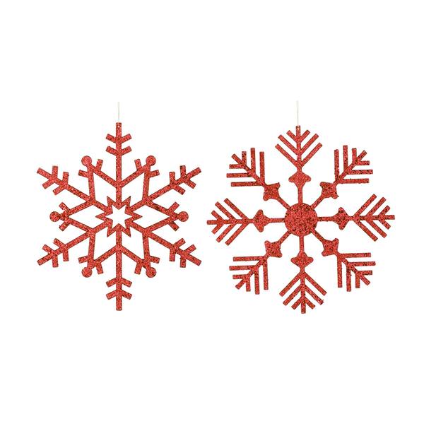 18" Red Glitter Snowflake Ornament (2 pack)