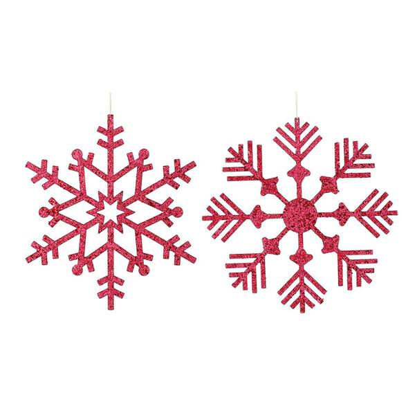 18" Burgundy Glitter Snowflake Ornament 2 Assorted Styles (set of 2)