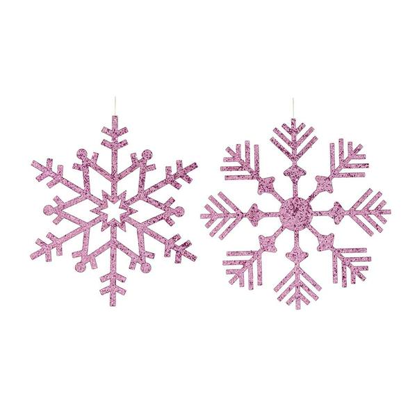 18" Cerise Glitter Snowflake Ornament 2 Assorted Styles (set of 2)