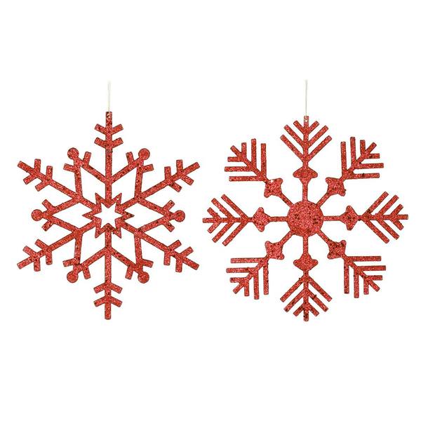 32" Red Glitter Finish Snowflake 2 Assorted Styles Ornament (set of 2)