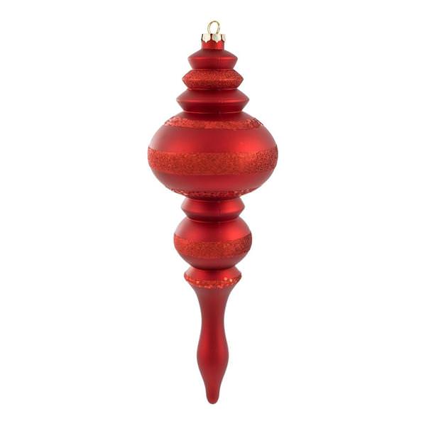 14" Red Matte Glitter Finial Ornament (2 pack)