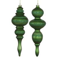 Vickerman 14" Green 2 Assorted Finishes Finial Ornaments (set of 2)