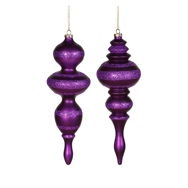 14" Purple Matte Glitter Finial Ornament (2 pack)