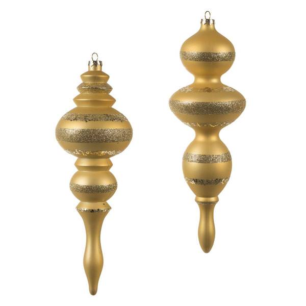 14" Gold Matte-Glitter Finial Ornament (Set of 2)