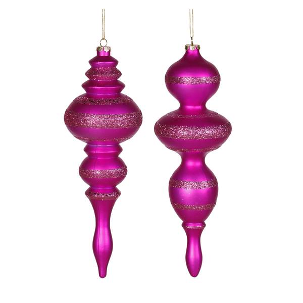 14" Cerise Matte Glitter Finial Ornament (2 pack)