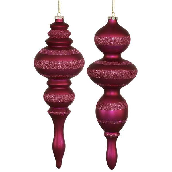 14" Magenta 2 Assorted Finishes Finial Ornaments (set of 2)