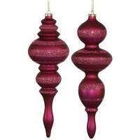 Vickerman 14" Magenta 2 Assorted Finishes Finial Ornaments (set of 2)