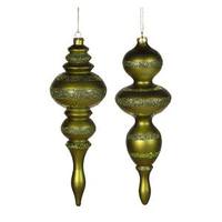 Vickerman 14" Dark Olive Matte Glitter Finial Ornament (2 pack)