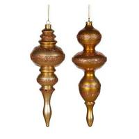 Vickerman 14" Antique Gold Matte Glitter Finial Ornament (2 pack)