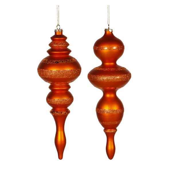 14" Burnished Orange Matte Glitter Finial Ornament (2 pack)