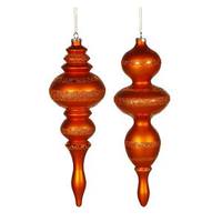 Vickerman 14" Burnished Orange Matte Glitter Finial Ornament (2 pack)