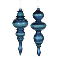Vickerman 14" Sea Blue 2 Assorted Finishes Finial Ornaments (set of 2)