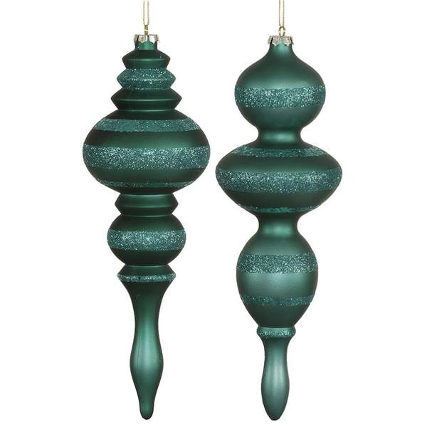 14" Emerald 2 Assorted Finishes Finial Ornaments (set of 2)