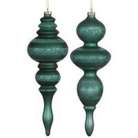 Vickerman 14" Emerald 2 Assorted Finishes Finial Ornaments (set of 2)