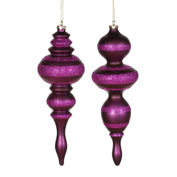 14" Plum 2 Assorted Finishes Finial Ornaments (set of 2)