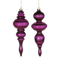 Vickerman 14" Plum 2 Assorted Finishes Finial Ornaments (set of 2)