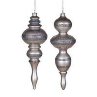 Vickerman 14" Pewter 2 Assorted Finishes Finial Ornaments (set of 2)