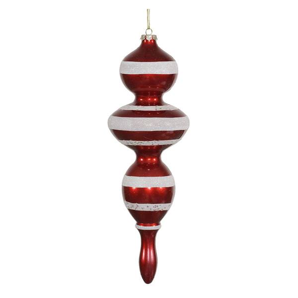 14" Red / White Candy Glitter Finial Ornament (2 pack)