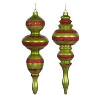 Vickerman 14" Lime / Red Candy Glitter Finial Ornament (2 pack)
