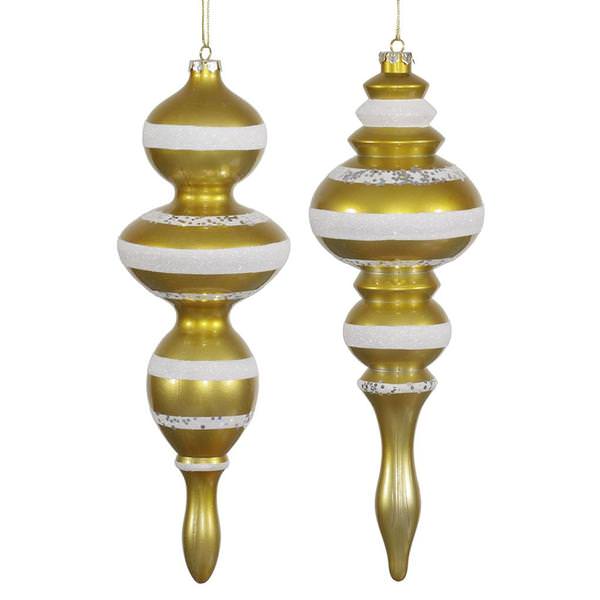 14" Gold-White 2 Assorted Finishes Finial Ornaments (set of 2)